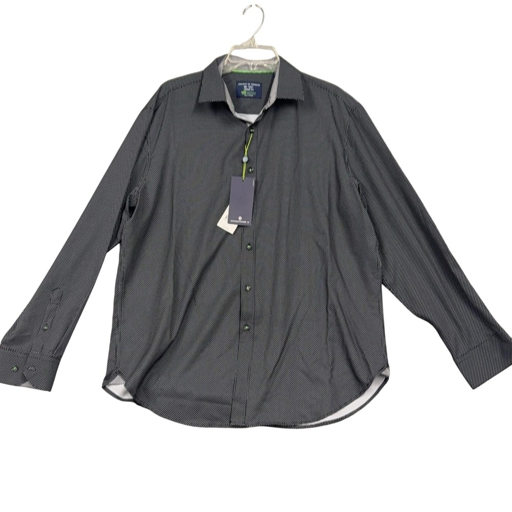 Society Of Threads Shirt Mens XL 17.5 34/35 Black Polka Dot Non Iron Long Sleeve